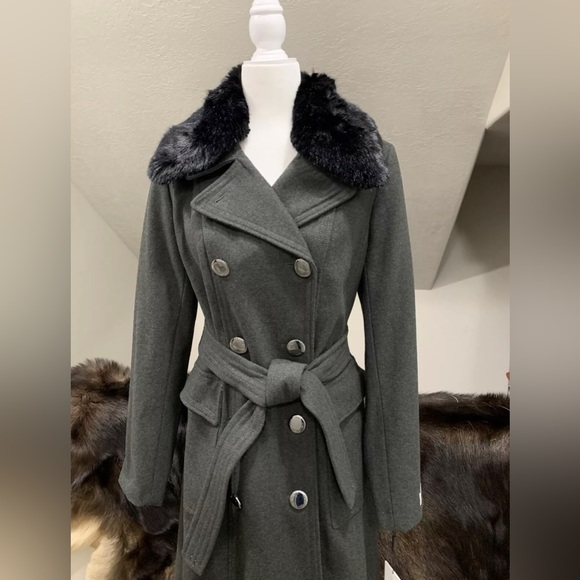 🌸NEW Calvin Klein Women’s Wool & Faux fur Collar Maxi Trench Coat Sz 6 NWT. - Picture 5 of 16